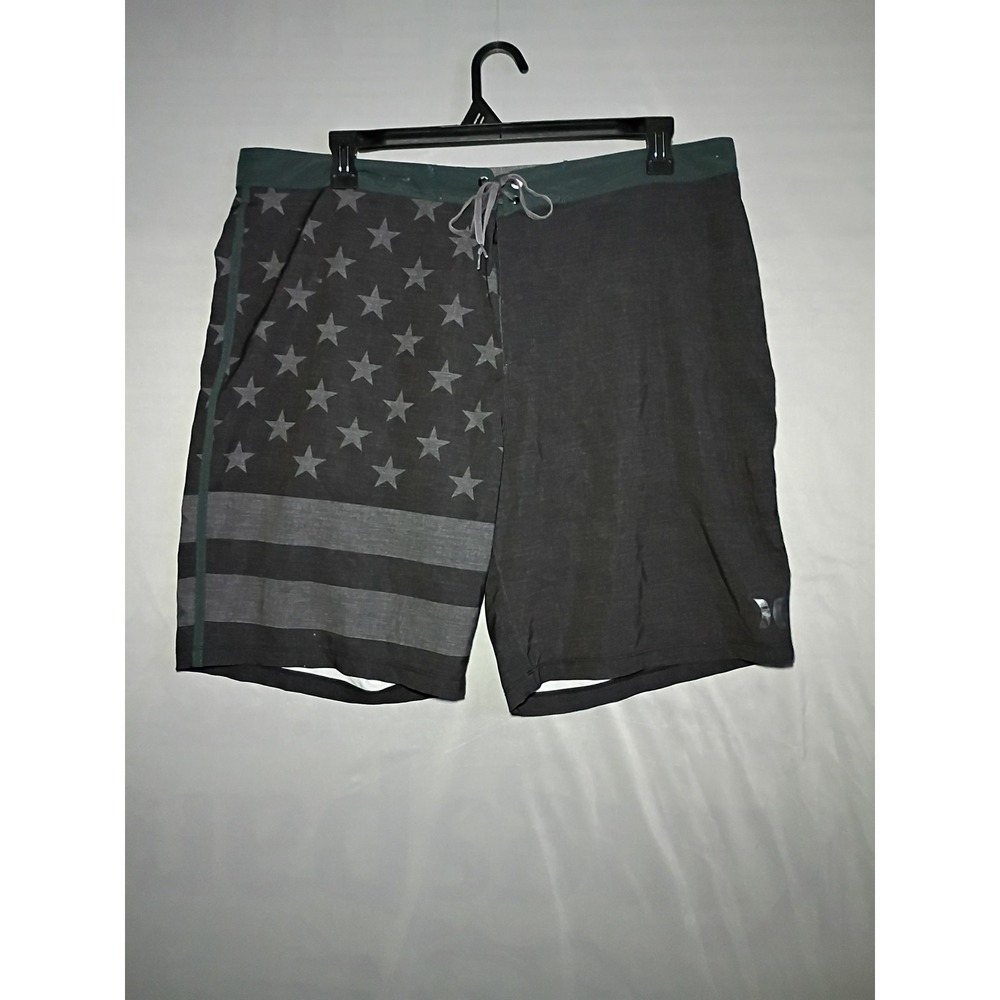 Hurley Board Shorts Mens 40 Gray Black USA Flag Stripe Stars Phantom Surf Swim